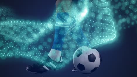 Animation-Eines-Kaukasischen-Männlichen-Fußballspielers,-Der-Fußball-über-Formen-Kickt