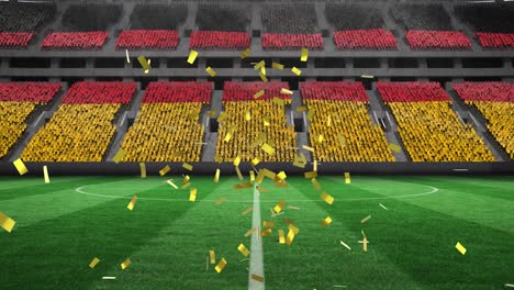 Animation-Von-Goldenem-Konfetti,-Das-Im-Sportstadion-über-Die-Flagge-Deutschlands-Fällt