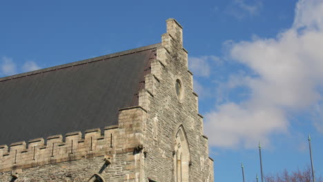 shot of haakon’s hall gable end at bergenhus fortress in bergen