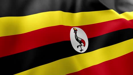 waving flag of uganda animation, black, yellow, red stripes with crested crane emblem, national symbol