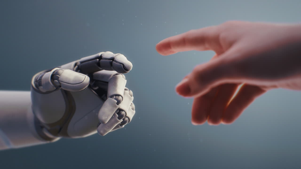 Visualization of HighTech Humanoid Robot Showing Popping Up Robotic Inscription in Digital