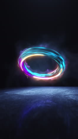 looping spinning neon energy ring with smoke
