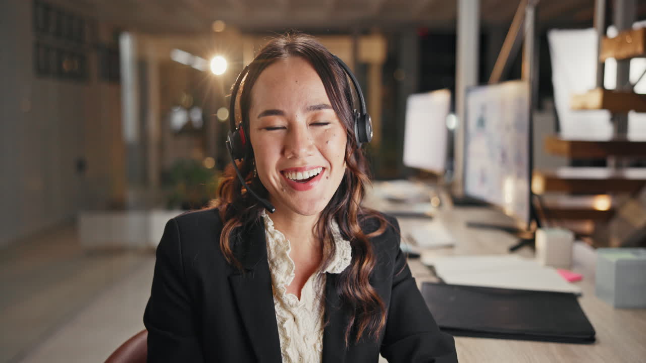 Business woman with headset in office