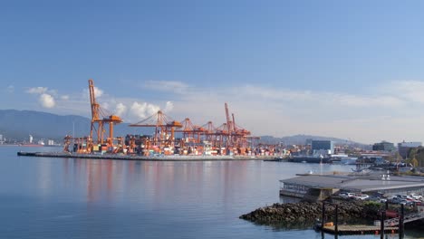 Vancouver,-Canada---An-Outlook-of-the-Vancouver-Port-Filled-With-Numerous-Shipping-Containers---Wide-Shot