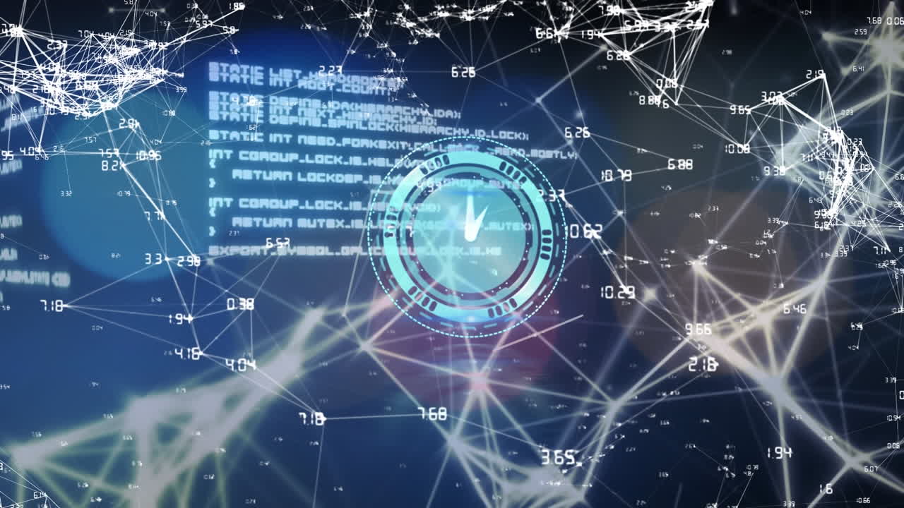 animación del reloj con una red de conexiones sobre fondo negro