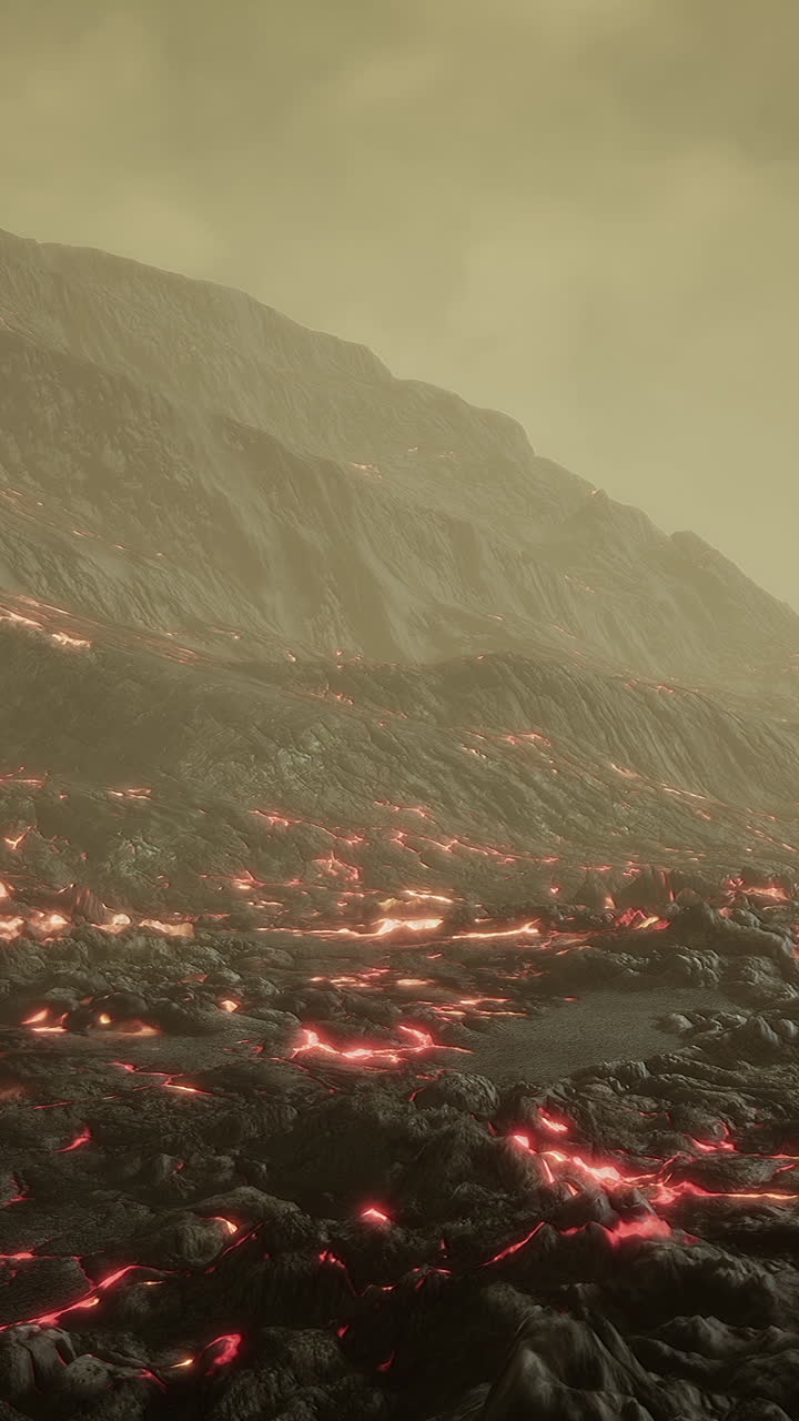 paisaje volcánico con flujo de lava
