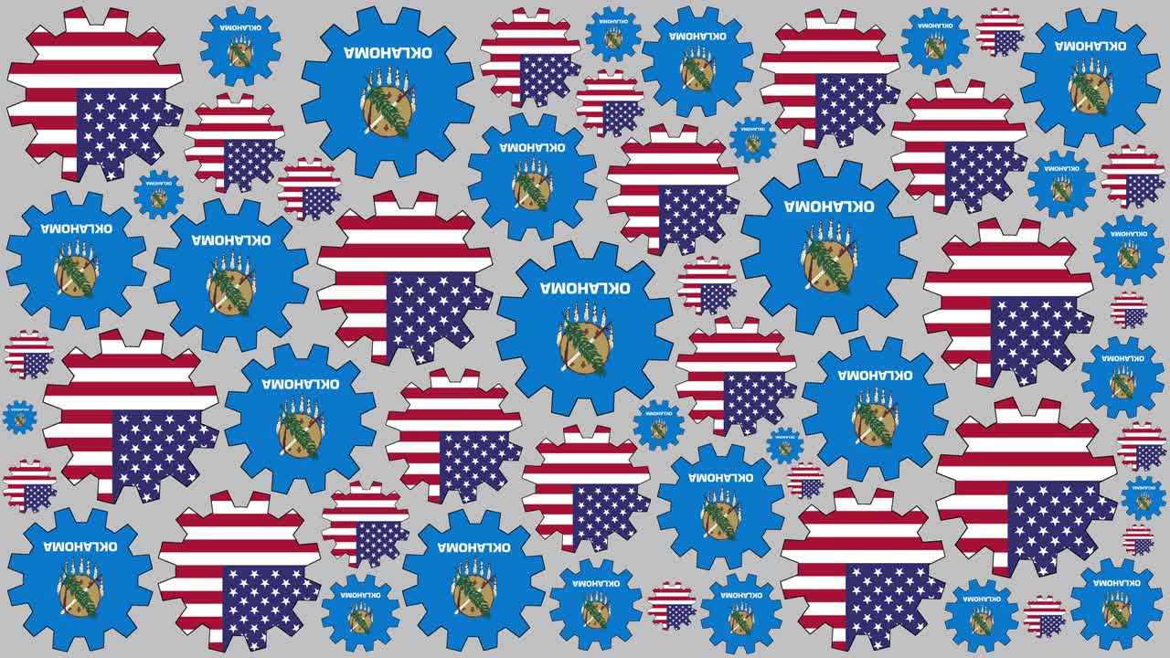y la bandera estadounidense de oklahoma engranajes girando fondo