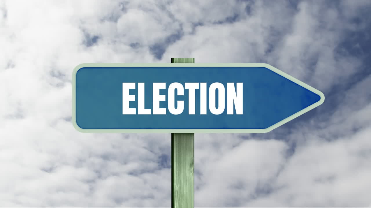 하늘을 배경으로 한 화살표 도로 표지판의 애니메이션