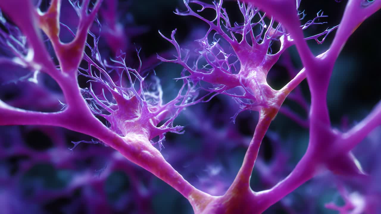 Microscopic Visualization of Neurons Showcasing Intricate Connections and Vibrant Color Patterns in a Stunning Representation of Neural Networks