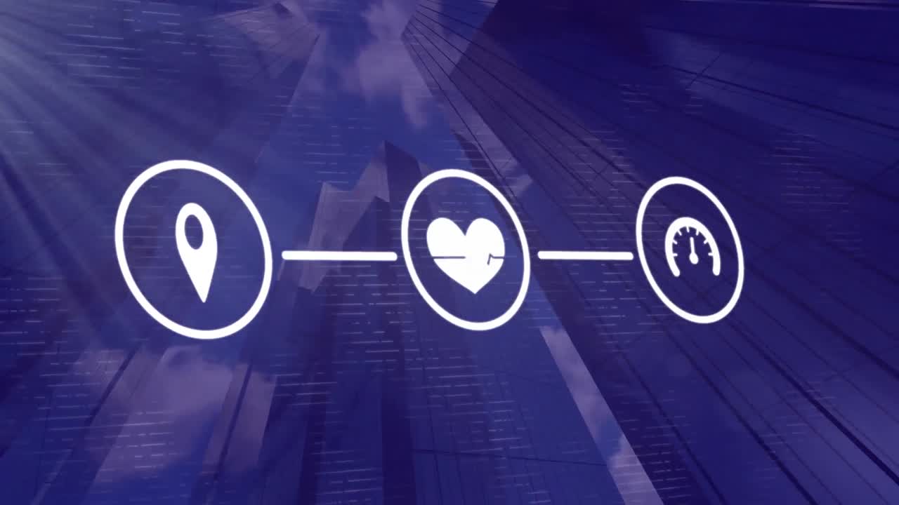 높은 건물에 대한 연결 아이콘의 네트워크