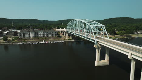 aerial view of wabasha-nelson bridge over the mississippi river during daytime in minnesota, usa