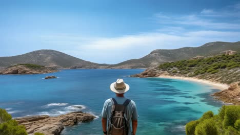 man enjoying a scenic view of a beautiful beach and ocean