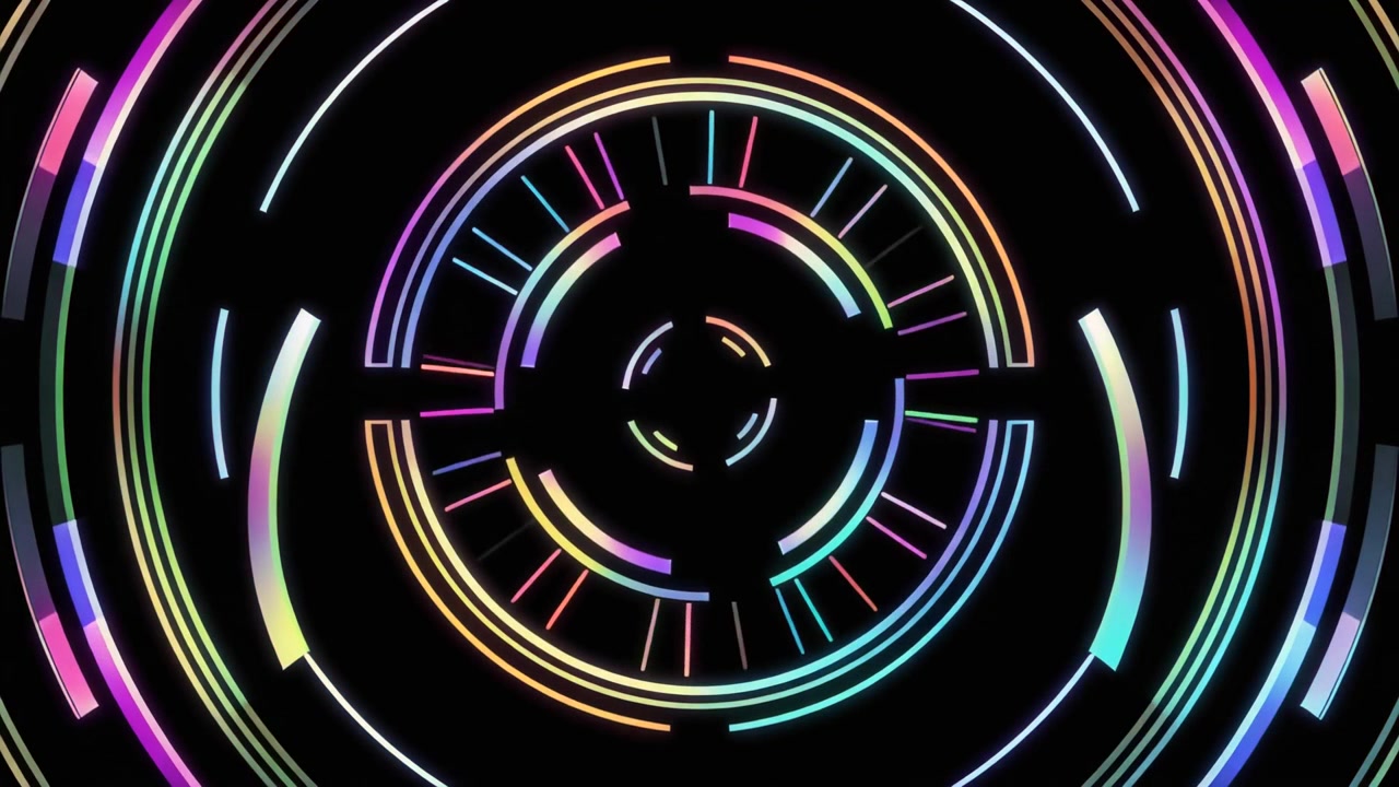 Cerchi al Neon Astratti Rotanti ed Elementi HUD Geometrici