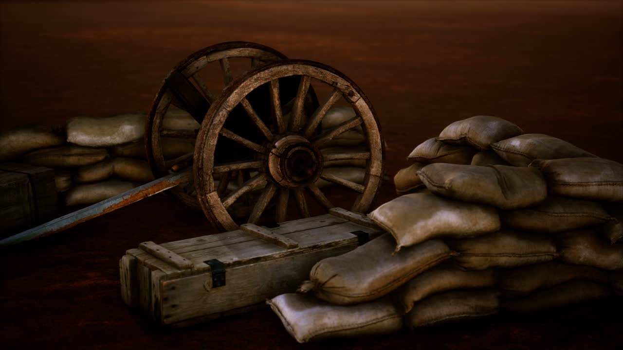 미국 내전 동안 모래 봉투 뒤에 총