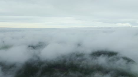 condensation of fog over the landscape on a cold morning