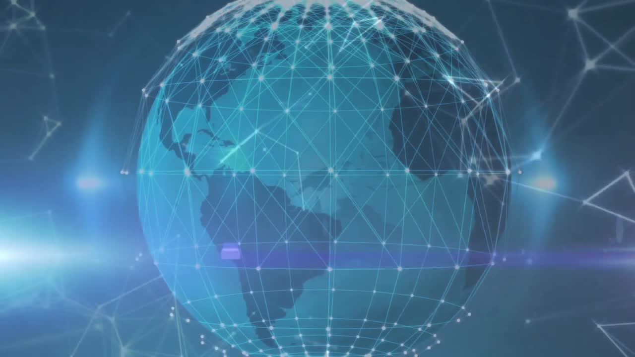 파란색 배경의 지구에 대한 연결 네트워크의 디지털 애니메이션