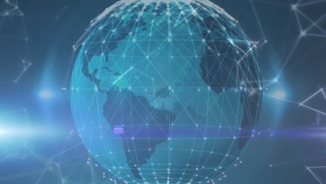 animación digital de la red de conexiones contra el globo sobre fondo azul