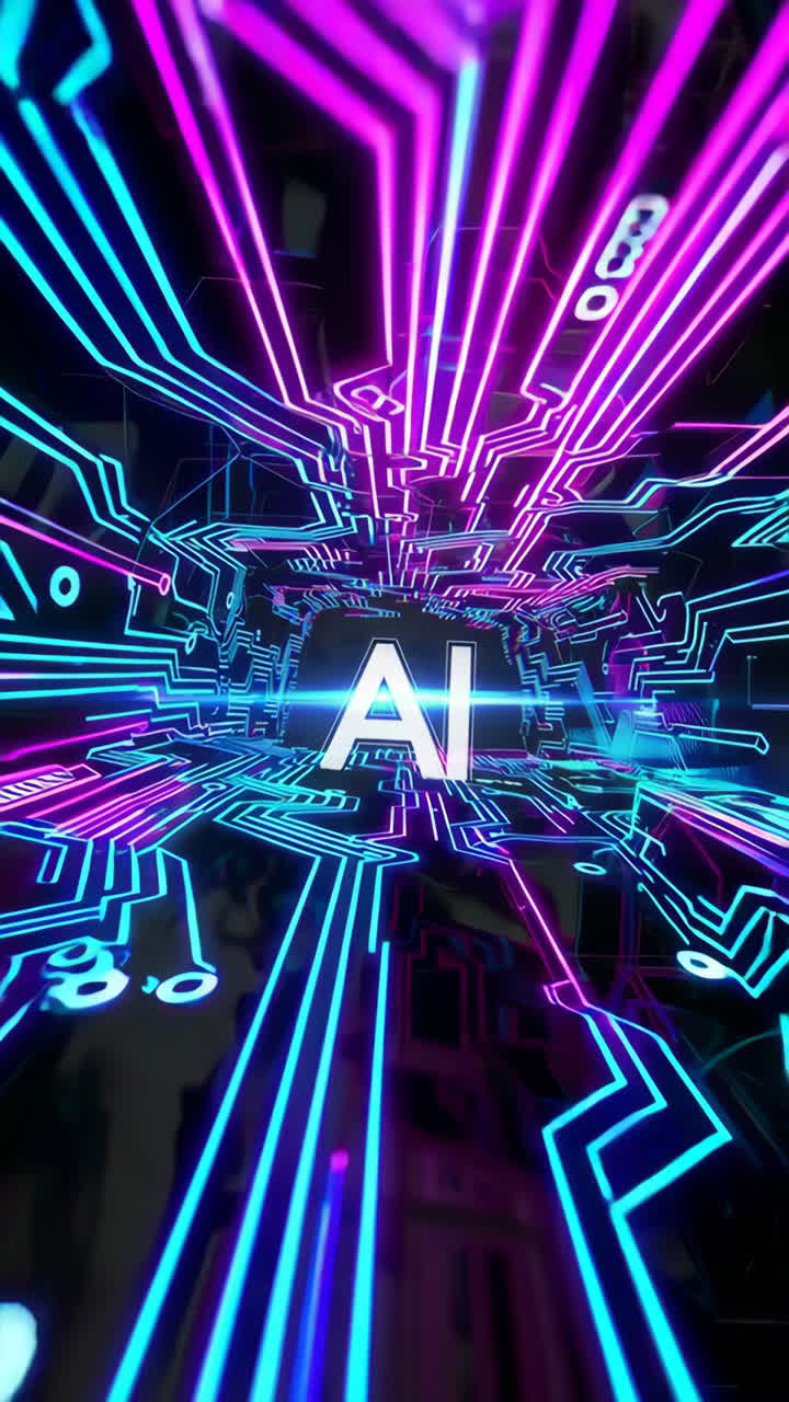 AI Technology Futuristic Neon Circuit Board