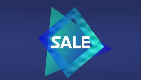 animation of sale text over abstract shapes on blue background