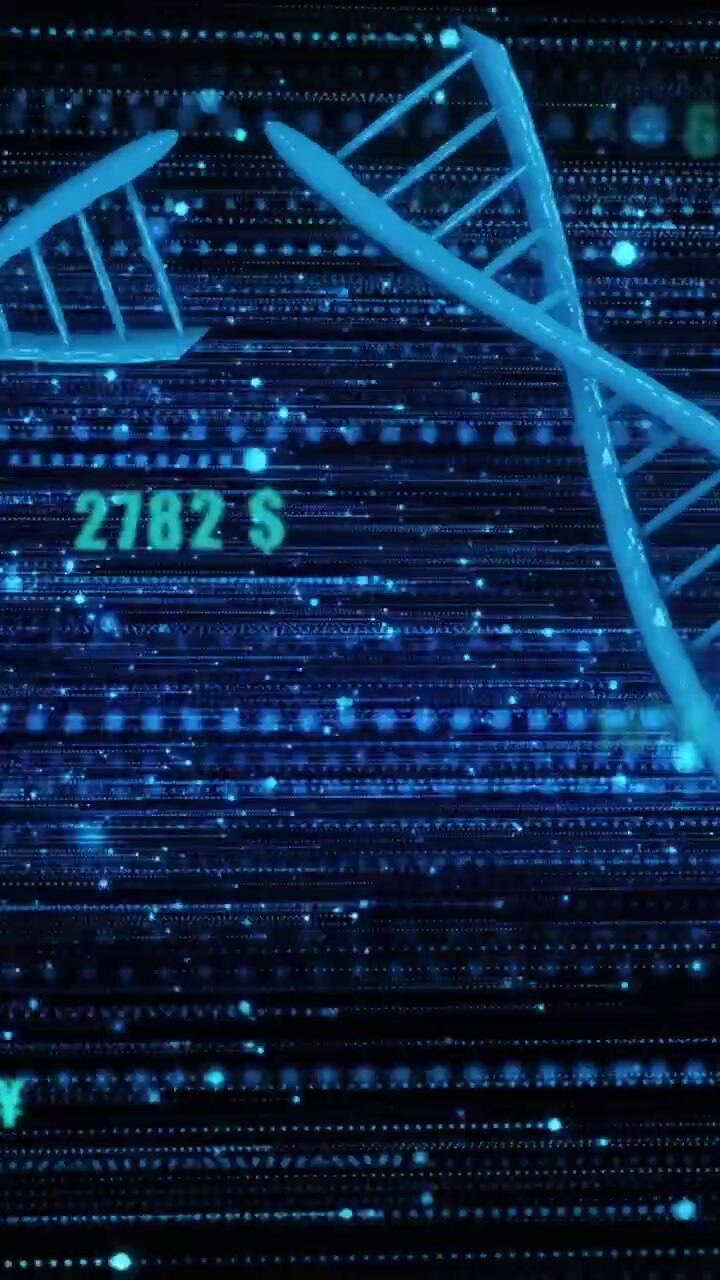 Vertical video: Data stream starting helix moving right rotating while symbols updating for markets