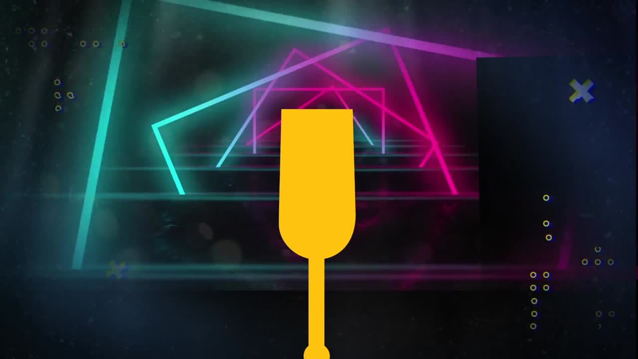 어두운 배경에 기하학적 네온 모양의 유리 애니메이션