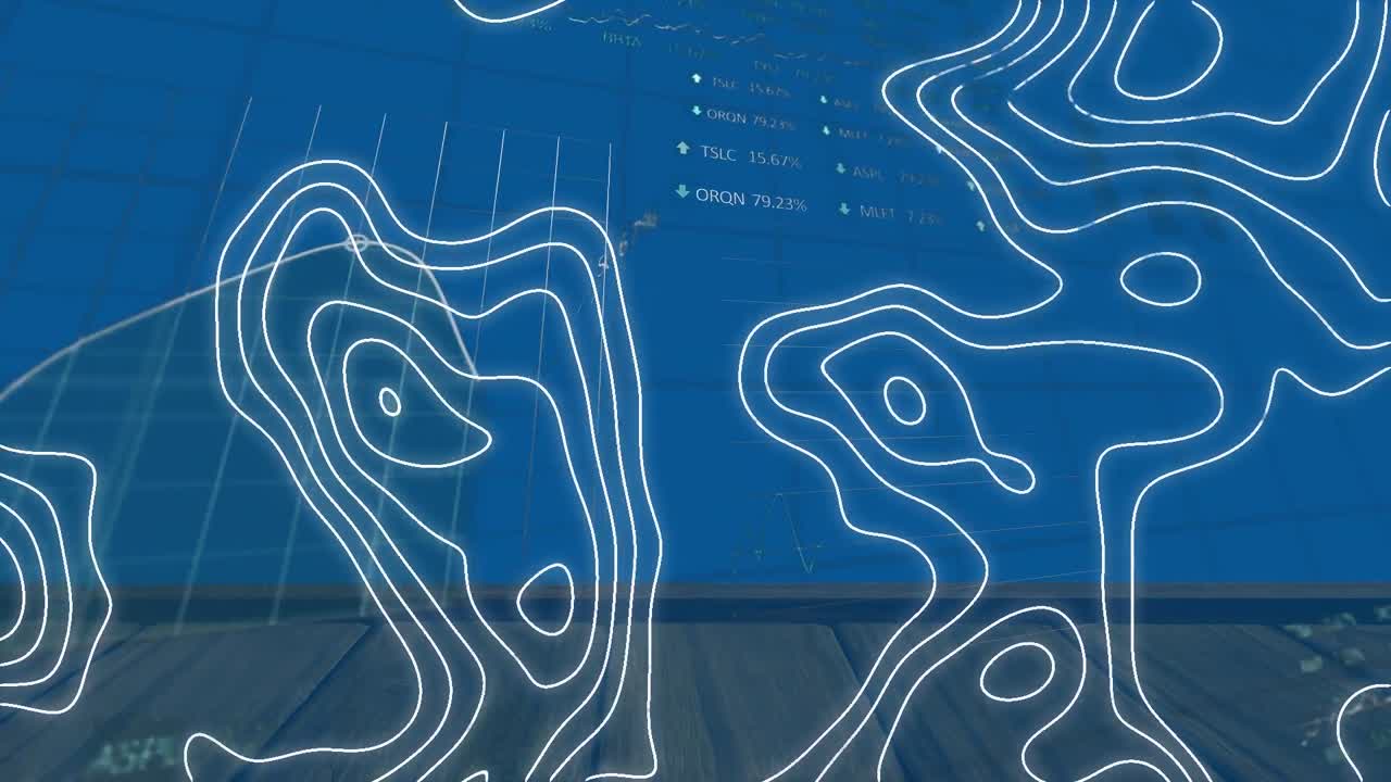 배경에서 주식 시장 화면 위에 isohypses의 애니메이션