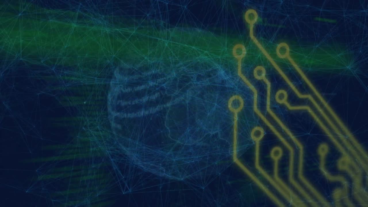 Animation of network of connections and globe over data processing
