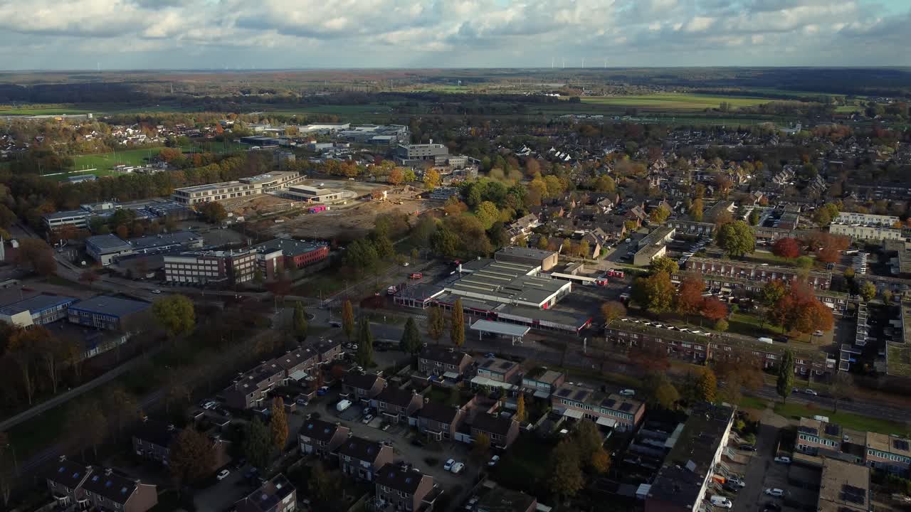 Aerial View of a Cityscape in Autumn