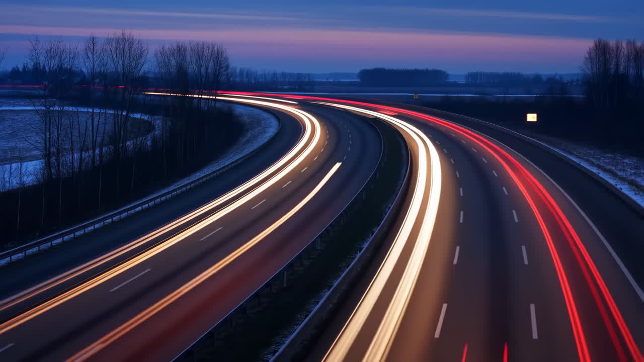Long Exposure Light Trails on a Highway at Dusk