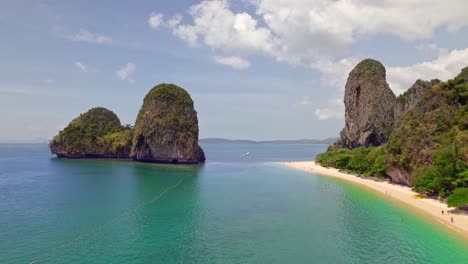 aerial footage of railay beach and phang nga beach in krabi, thailand on the andaman sea