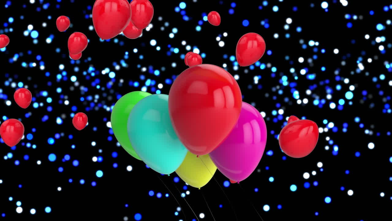 animación de globos coloridos que vuelan sobre luces brillantes