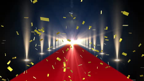 animation of confetti over red carpet and lights on black background