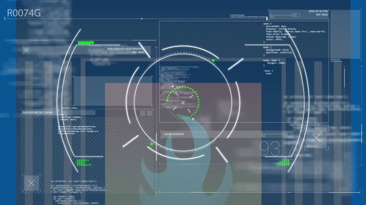 animazione della scansione dell'ambito su elaborazione dei dati e firewall.