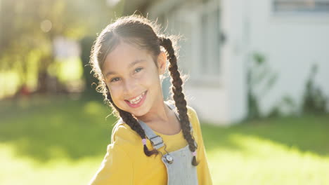 Face,-child-and-girl-smile-outdoor-in-garden