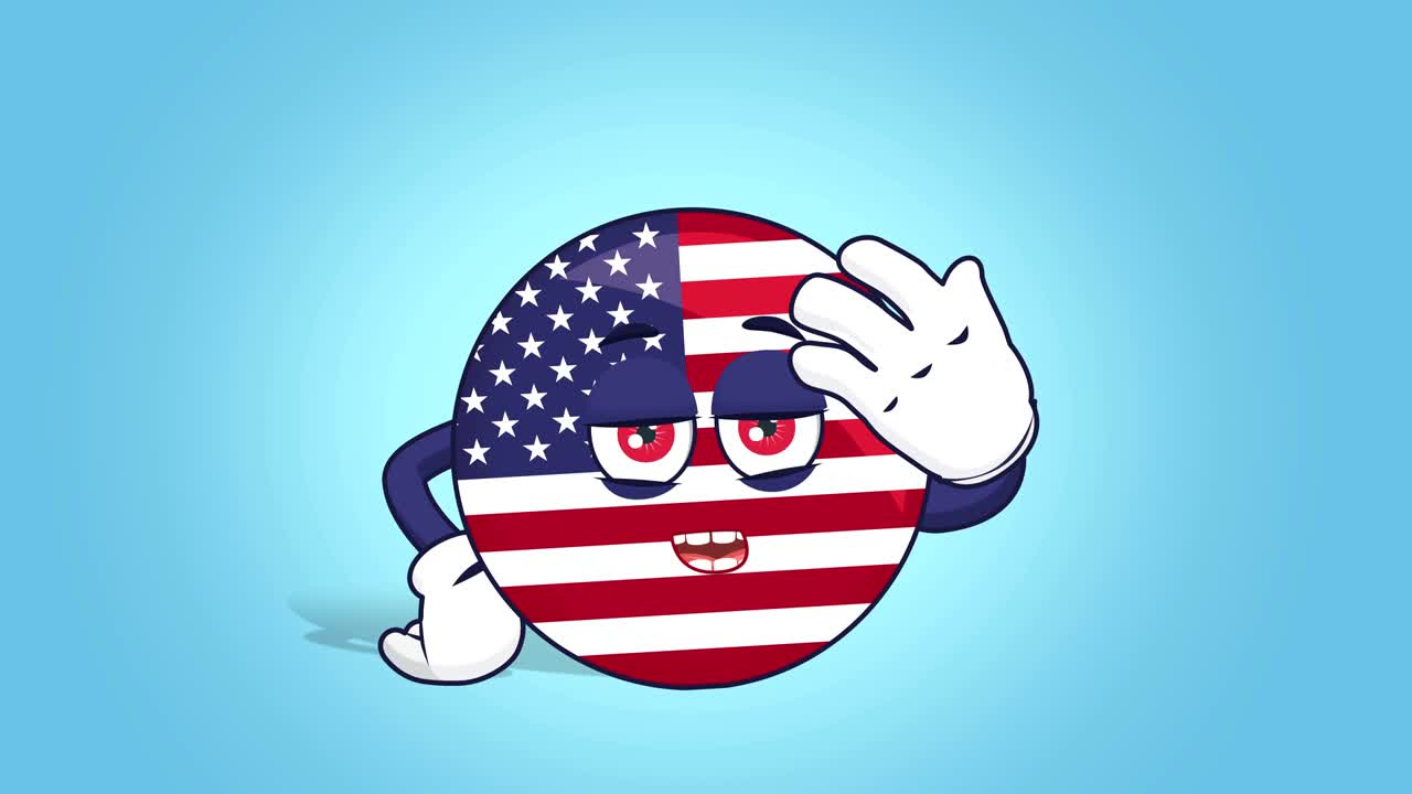 Icona bandiera USA cartone animato Stati Uniti d'America: Facepalm contrariato con animazione del viso