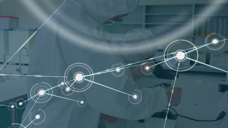 animation of network of connections over diverse scientists in lab