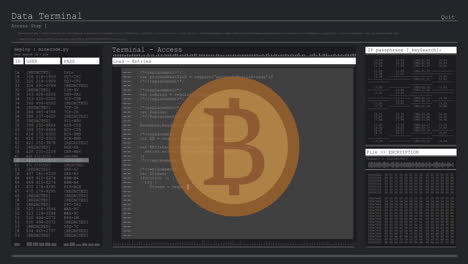 Animación-De-Bitcoin-Sobre-Procesamiento-De-Datos-Sobre-Fondo-Negro