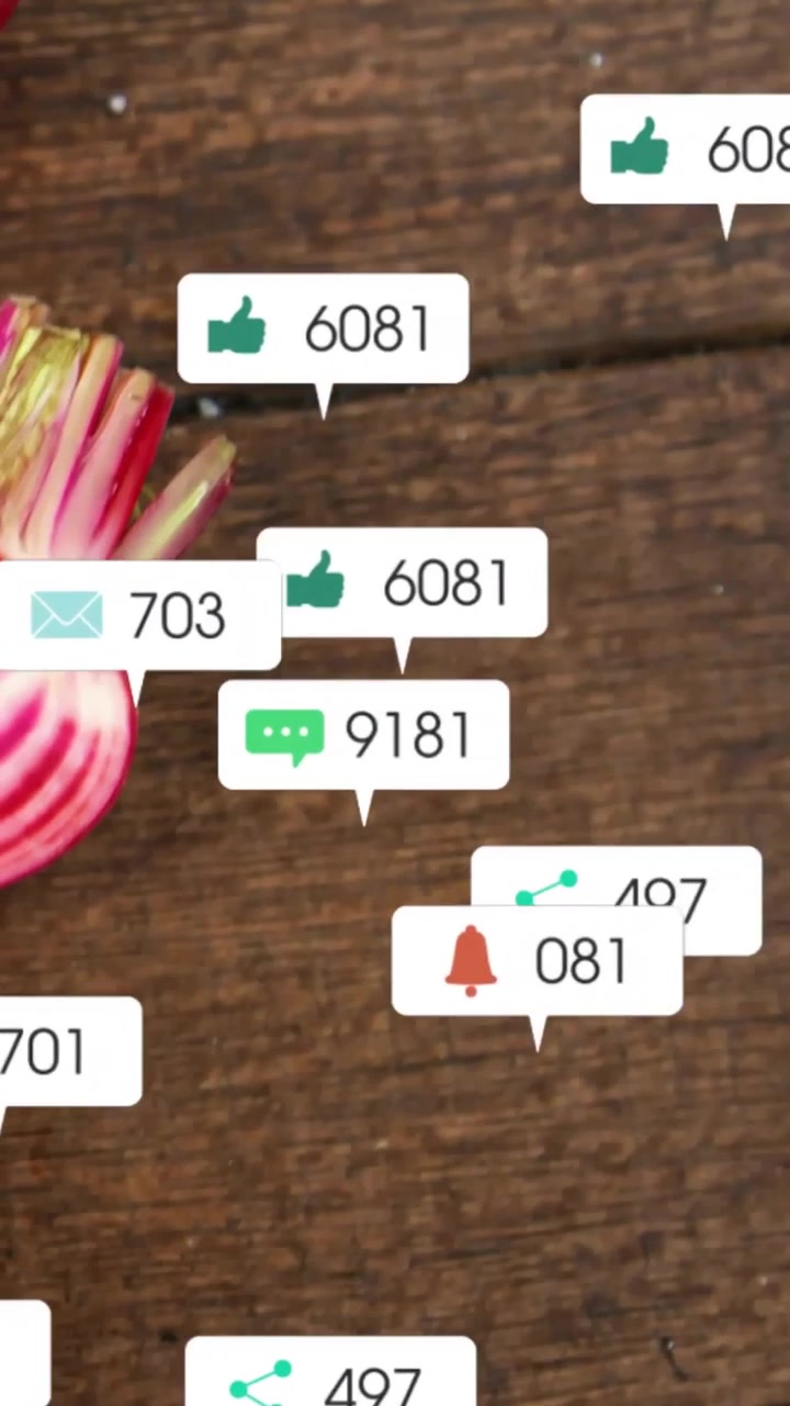 Vertical video: Bubbles appearing on table when social post going live showing buzz around root
