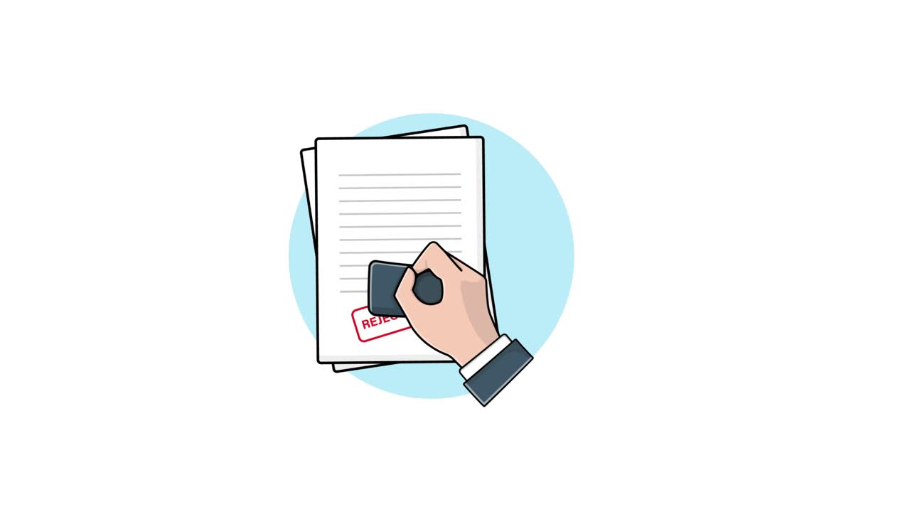 Animated Hand Stamping 'Rejected' on Documents