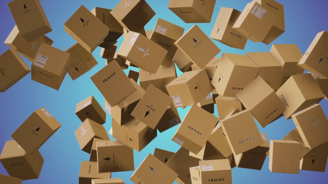 파란색 배경의 만화 종이 컨테이너의 4k 비디오