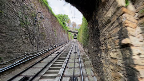 traveling on the funicular railway in bergamo old historic city, italy