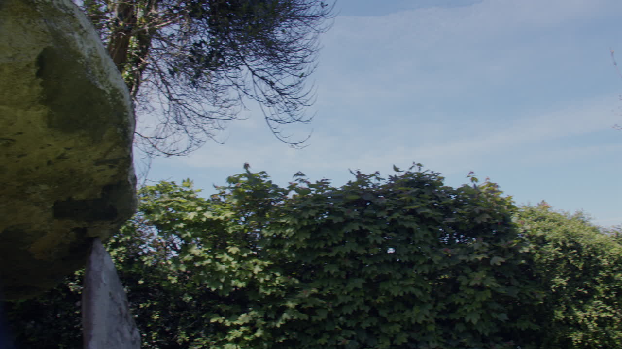Panning mid shot of the South side of the Carreg Coetan Arthur Chambered Tomb