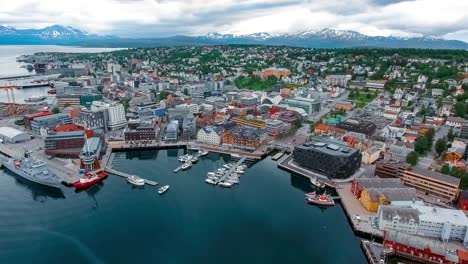 view of a marina in tromso, north norway