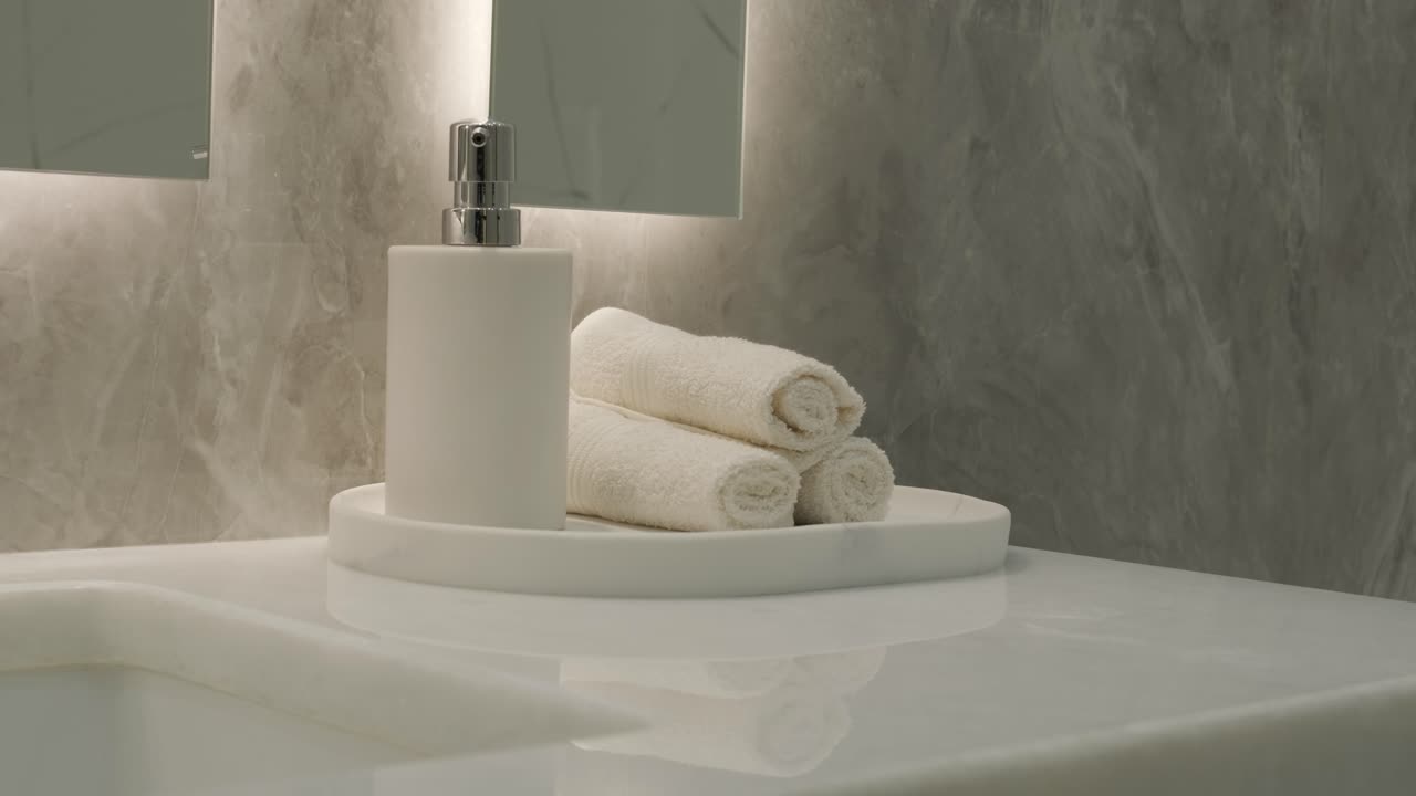 Elegant Bathroom Vanity Detail with Marble Backdrop