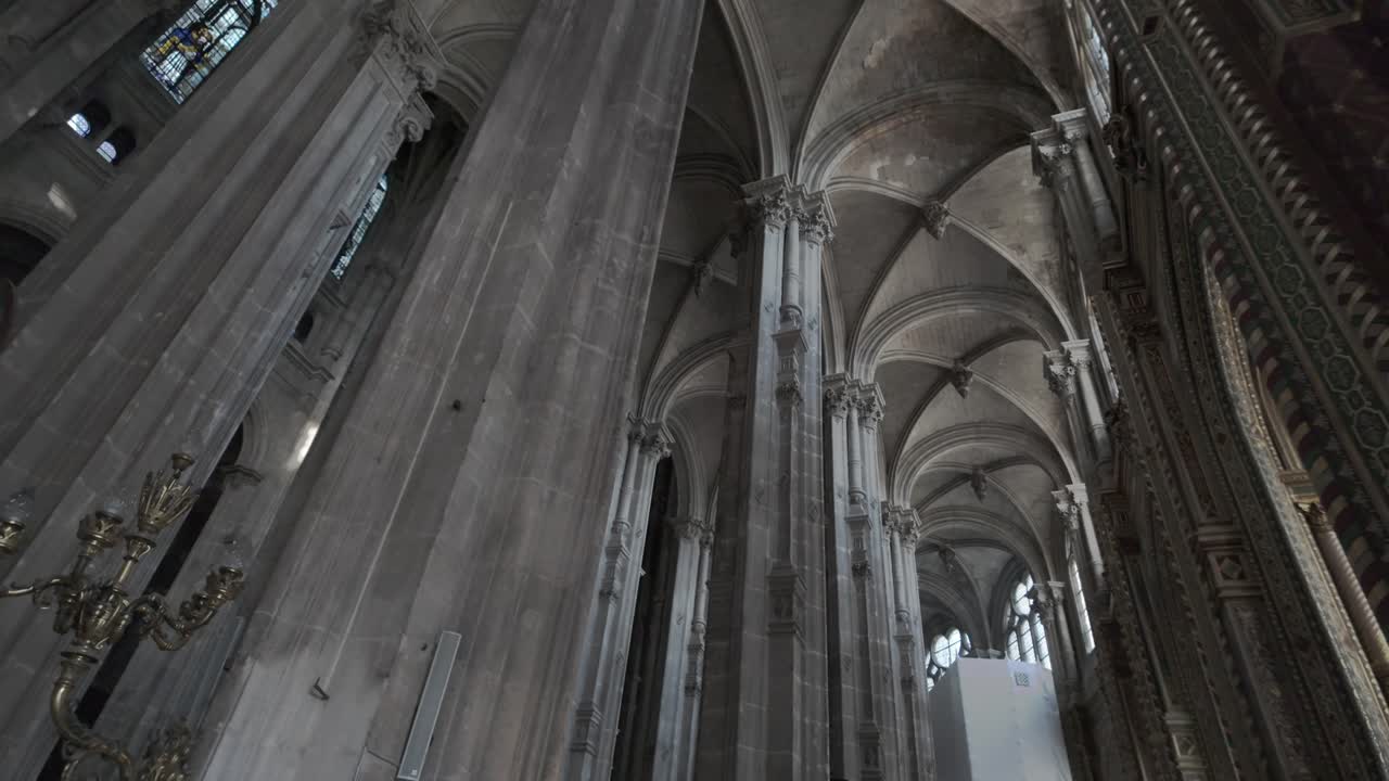 Inside view from the huge columns in the catholic Church of St