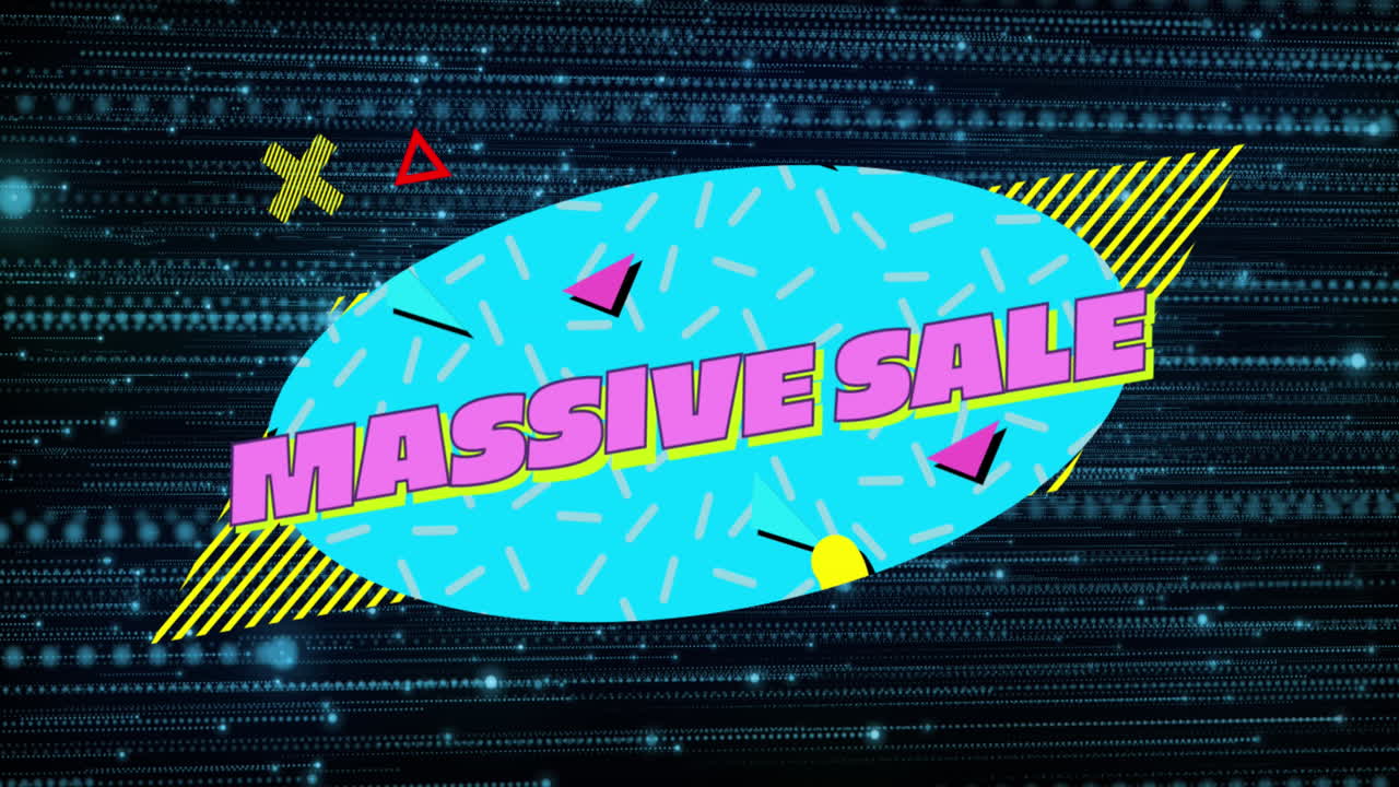 조명 된 점에 대 한 기하학적 모양과 함께 타원형에 거대한 판매 텍스트의 애니메이션