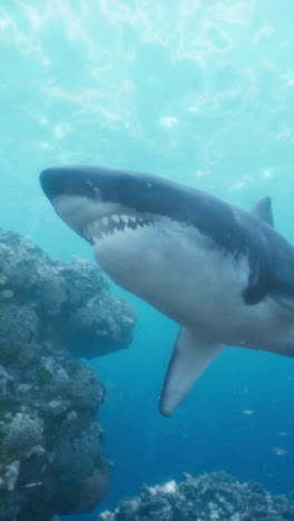 a great white shark swimming in the ocean