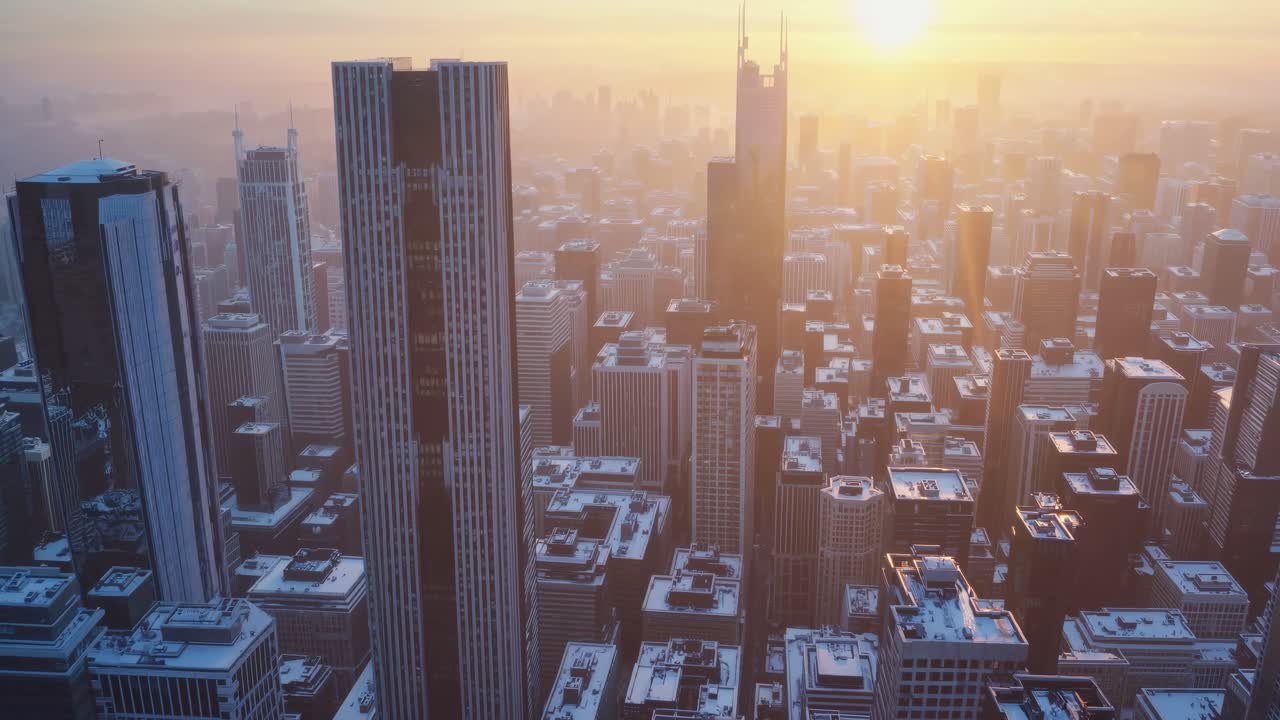 Vista aérea da paisagem urbana ao nascer do sol