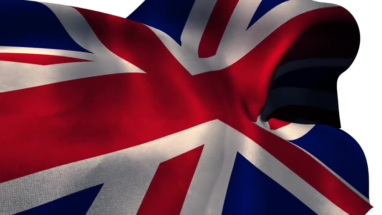 Waving Union Jack flag with vibrant red, white, and blue colors in animation