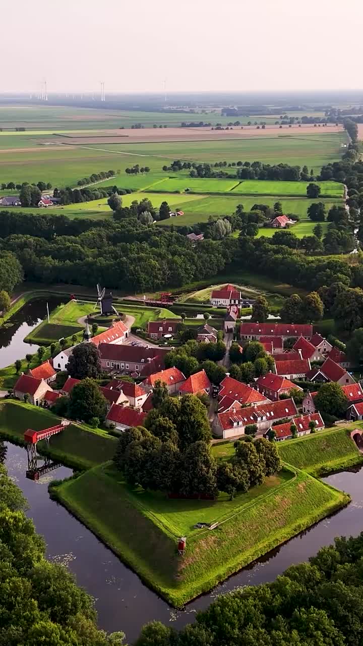 Aerial View of the Historic Star Fort Village of Bourtange, Netherlands